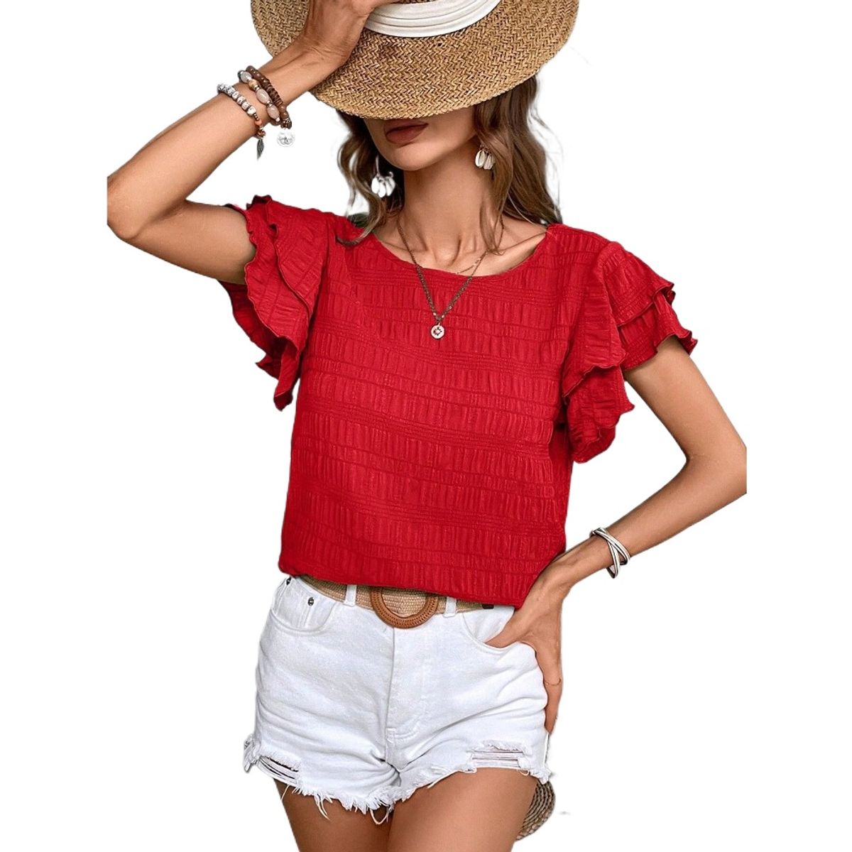 GIOIO - Blusa Mujer Casual Ajustada Elegante Rojo