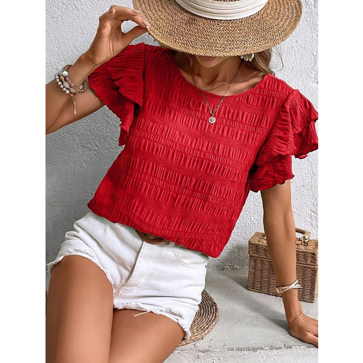 GIOIO - Blusa Mujer Casual Ajustada Elegante Rojo