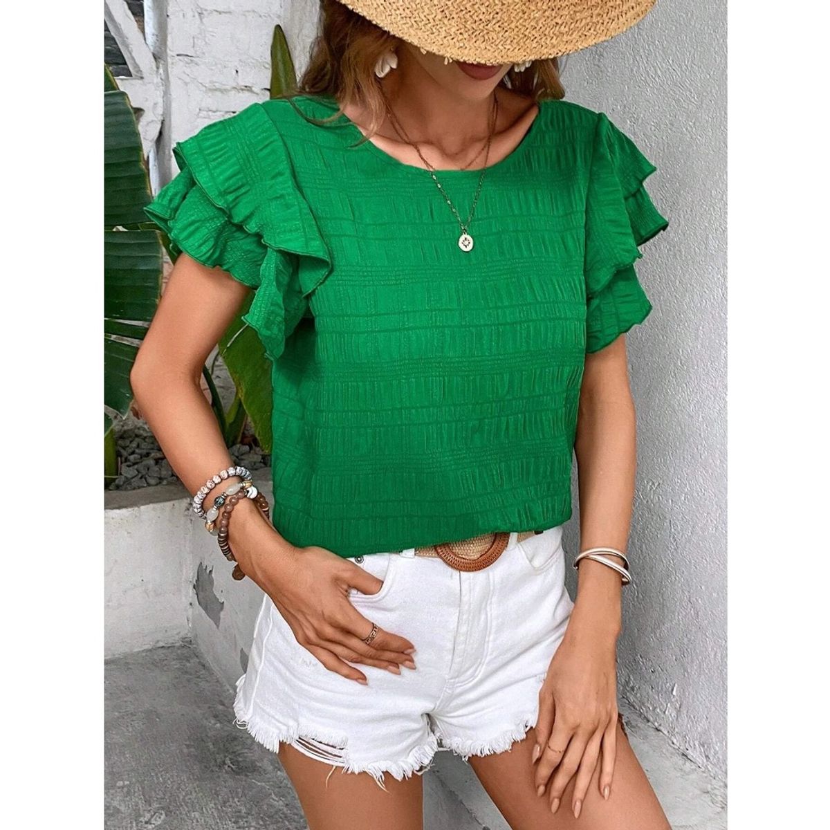 GIOIO - Blusa Mujer Casual Ajustada Elegante Verde