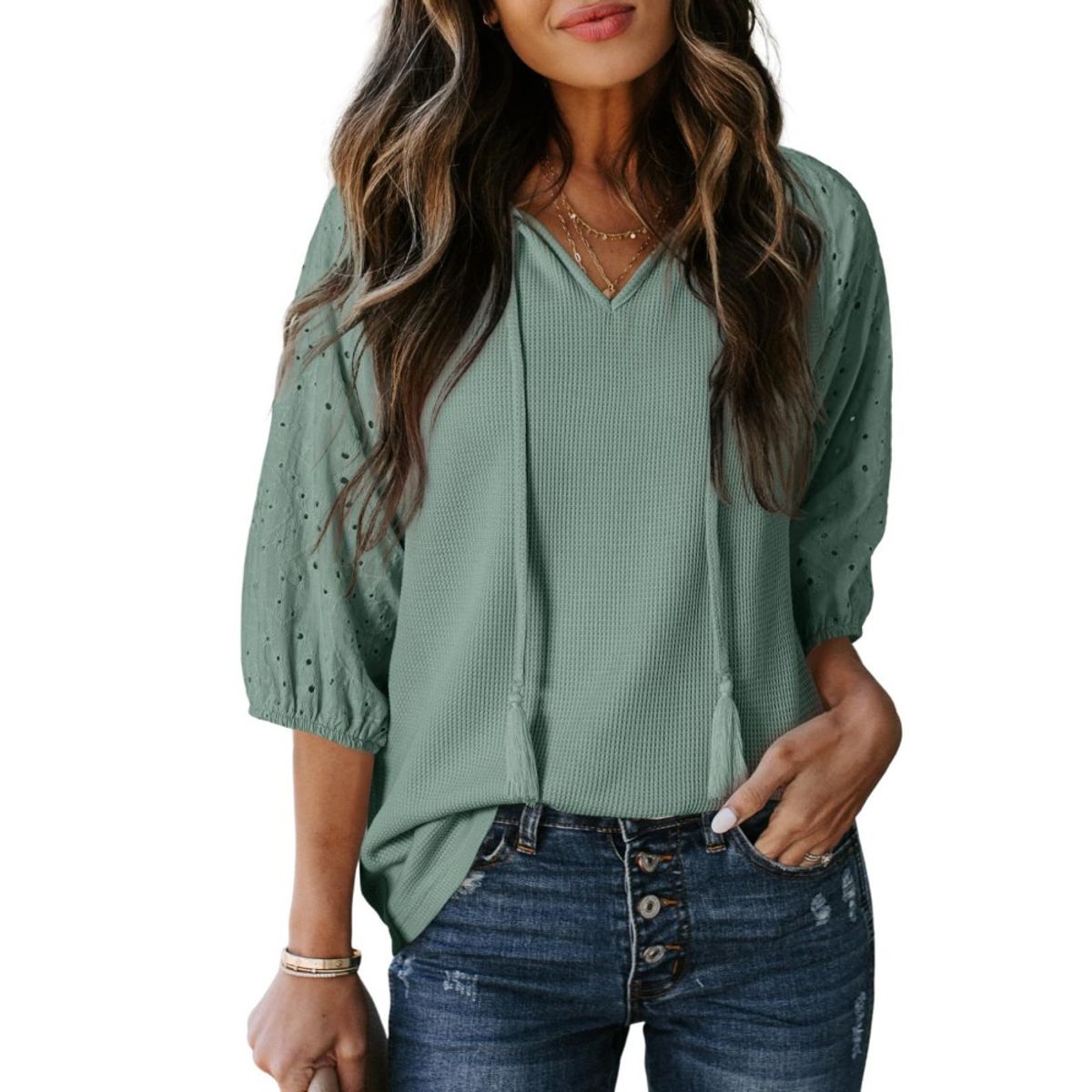 GIOIO - Blusa Mujer Casual Ajustada Elegante Verde