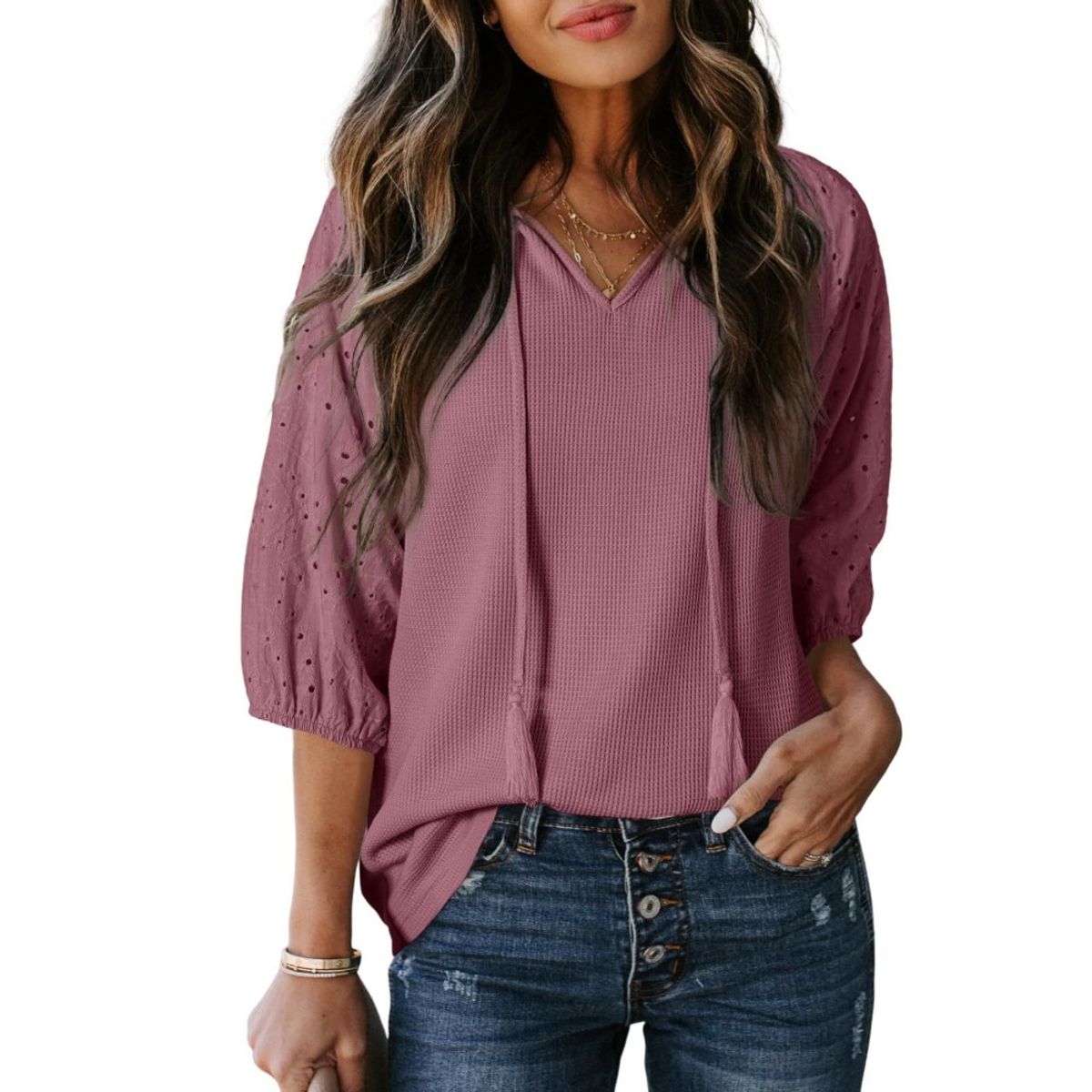 GIOIO - Blusa Mujer Casual Ajustada Elegante Rojo