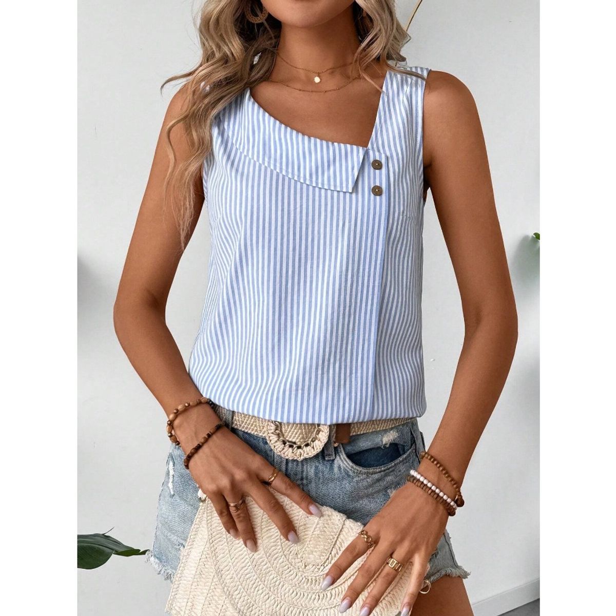 GIOIO - Blusa Mujer Casual Ajustada Elegante Azul