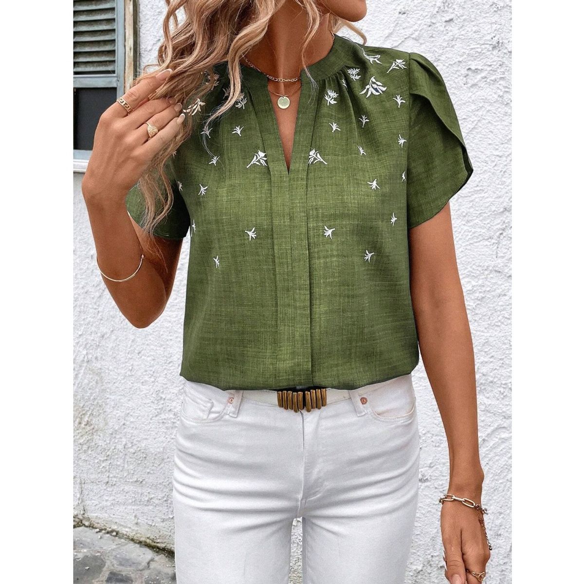 GIOIO - Blusa Mujer Casual Ajustada Elegante Verde