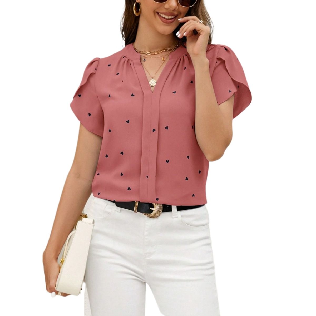 GIOIO - Blusa Mujer Casual Ajustada Elegante Rojo