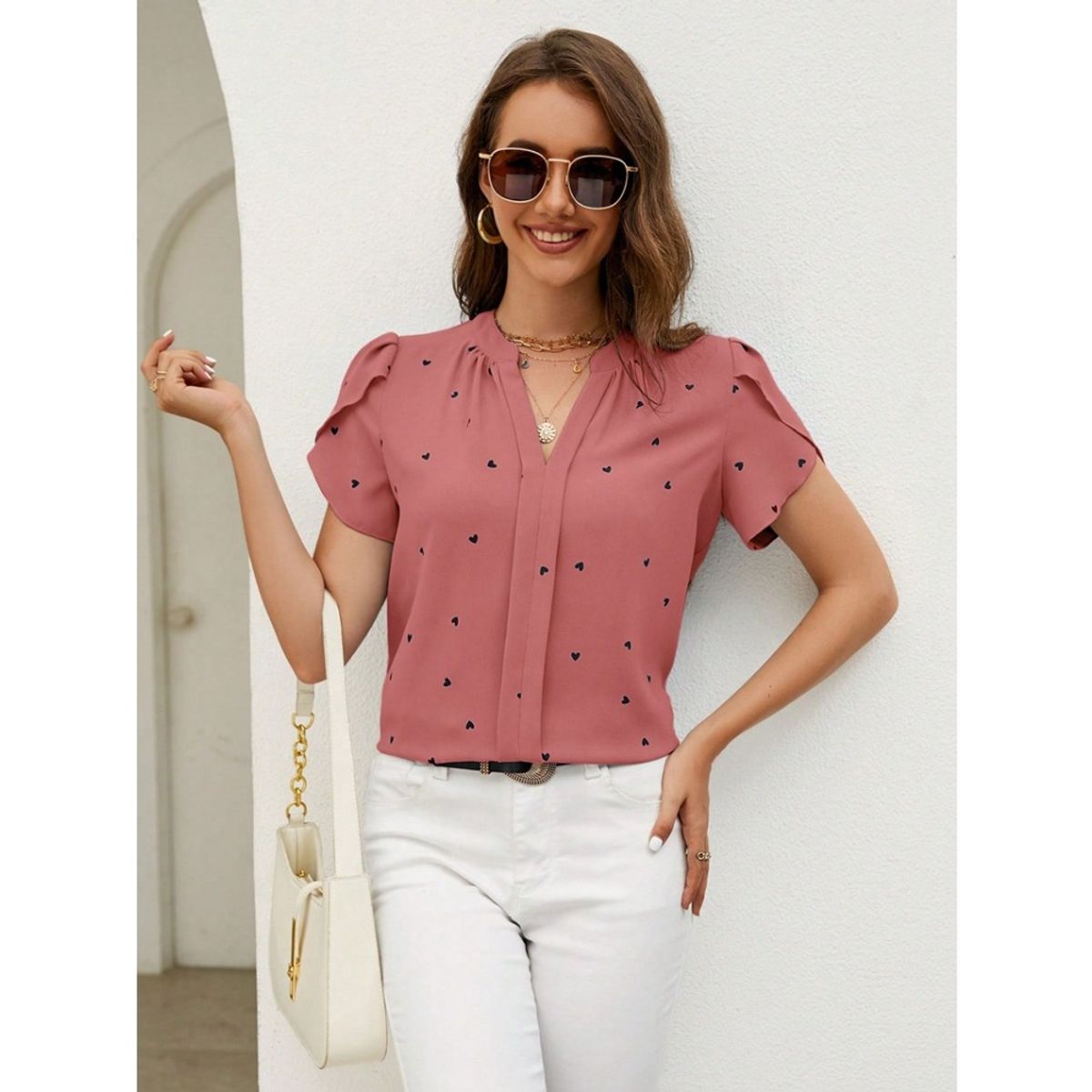 GIOIO - Blusa Mujer Casual Ajustada Elegante Rojo