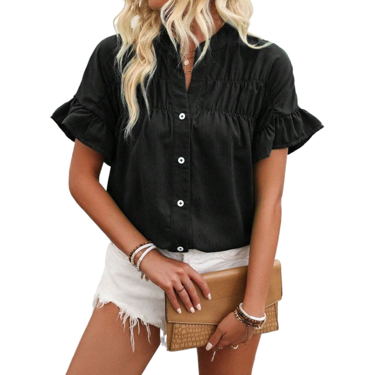 GIOIO - Blusa Mujer Casual Ajustada Elegante Negro