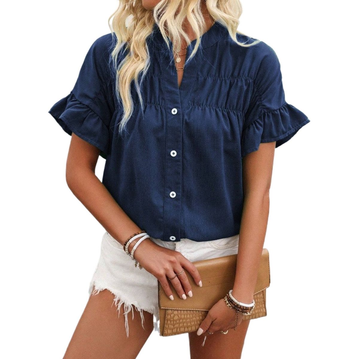 GIOIO - Blusa Mujer Casual Ajustada Elegante Azul