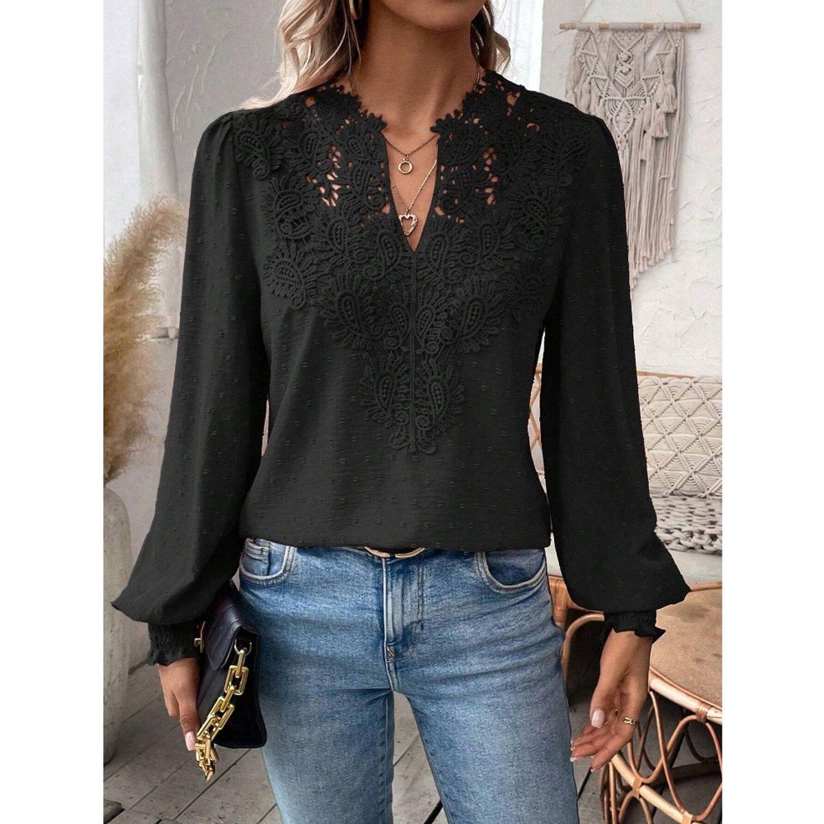 GIOIO - Blusa Mujer Casual Ajustada Elegante Negro