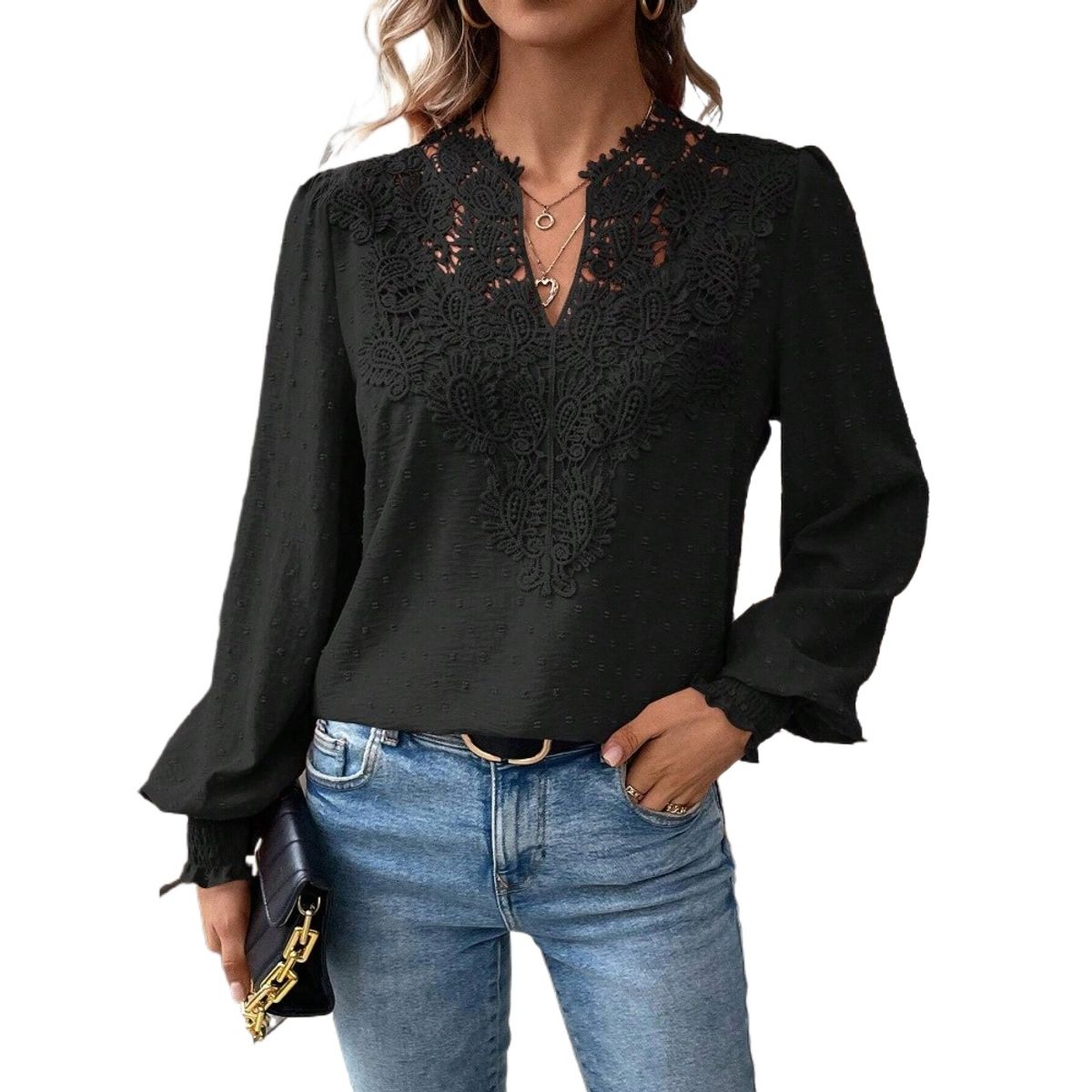 GIOIO - Blusa Mujer Casual Ajustada Elegante Negro