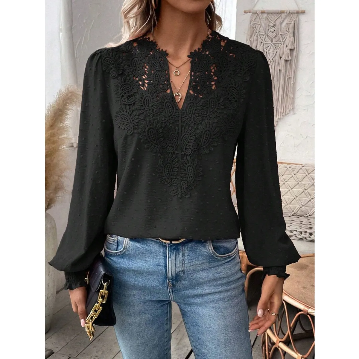 GIOIO - Blusa Mujer Casual Ajustada Elegante Negro