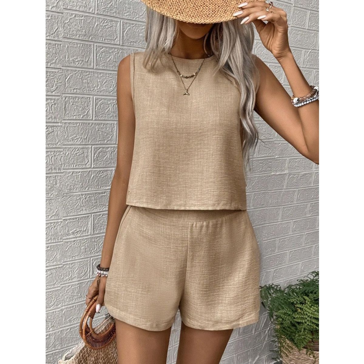 GIOIO - Conjunto de Verano Mujer y Cómodo Beige