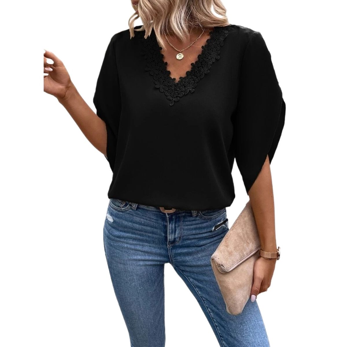 GIOIO - Blusa Mujer Casual Ajustada Elegante Negro