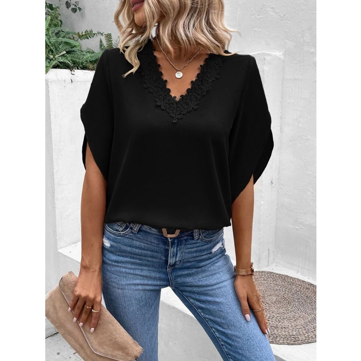 GIOIO - Blusa Mujer Casual Ajustada Elegante Negro