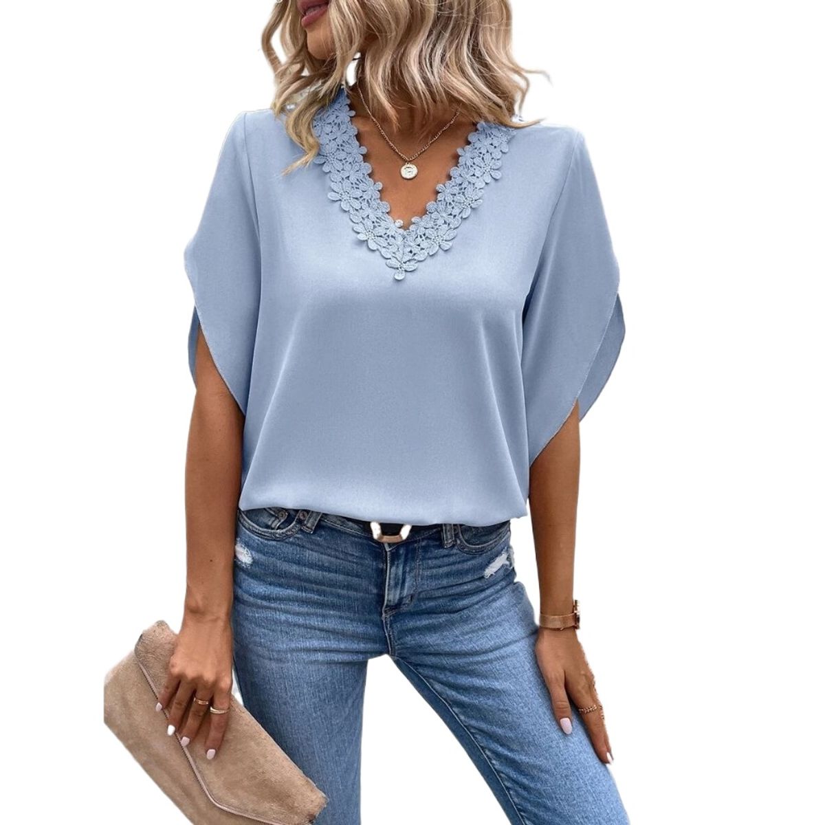 GIOIO - Blusa Mujer Casual Ajustada Elegante Azul