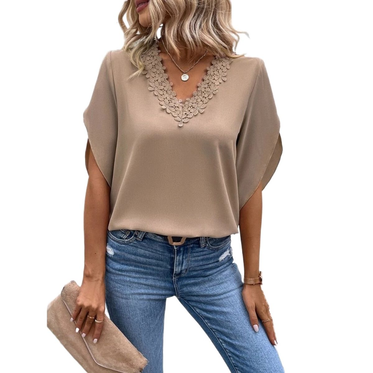 GIOIO - Blusa Mujer Casual Ajustada Elegante Marrón