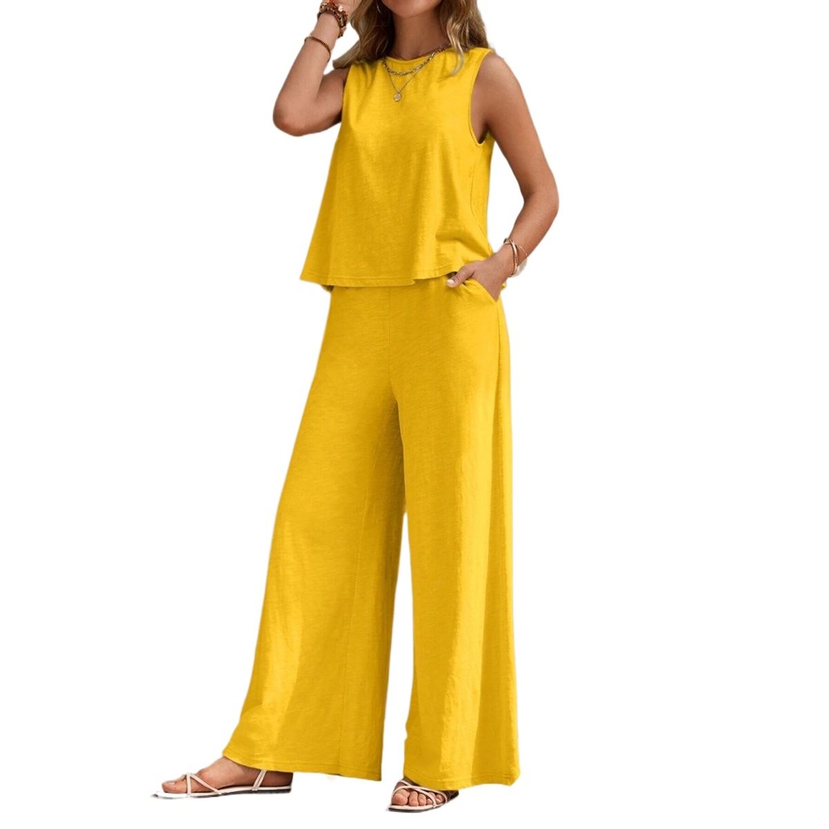 GIOIO - Conjunto de Verano Mujer y Cómodo Amarillo