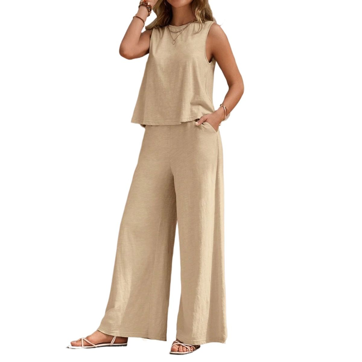 GIOIO - Conjunto de Verano Mujer y Cómodo Beige