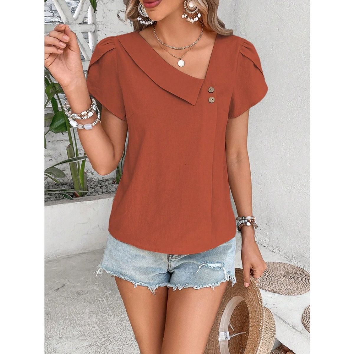 GIOIO - Blusa Mujer Casual Ajustada Elegante Rojo