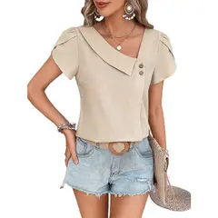 GIOIO - Blusa Mujer Casual Ajustada Elegante Beige