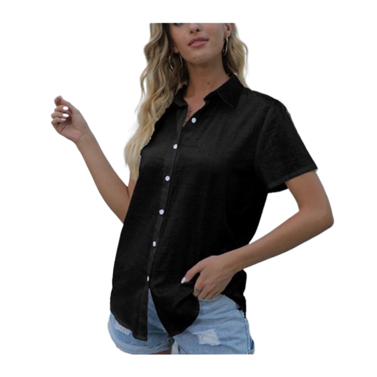 GIOIO - Blusa Mujer Casual Ajustada Elegante Negro