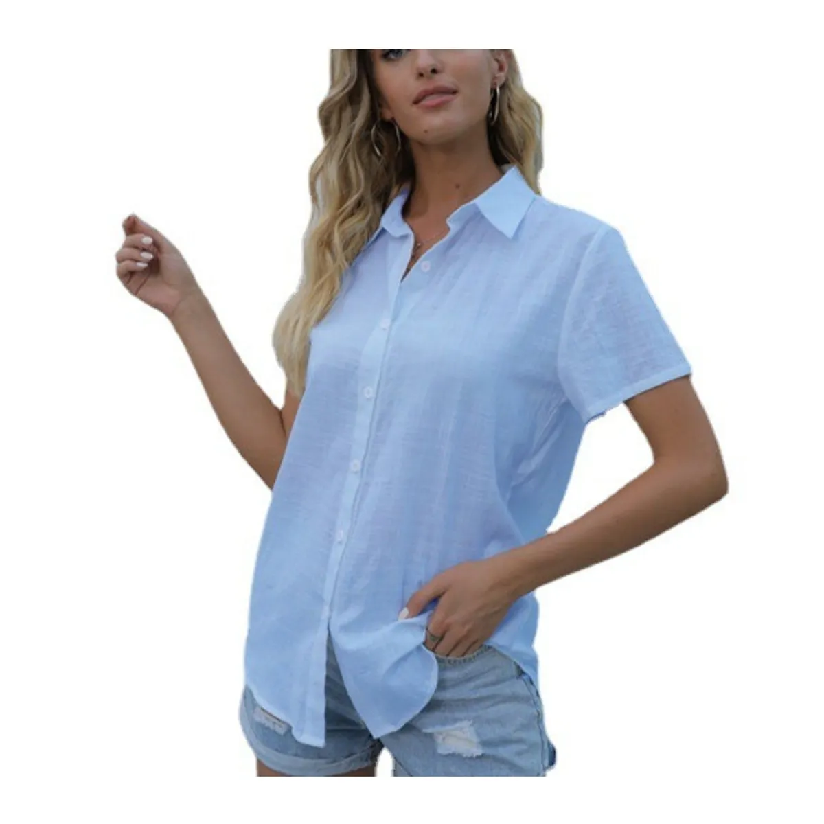 GIOIO - Blusa Mujer Casual Ajustada Elegante Azul
