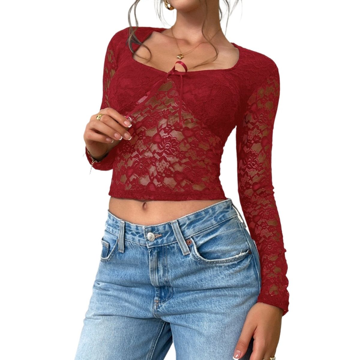 GIOIO - Blusa Mujer Casual Ajustada Elegante Rojo