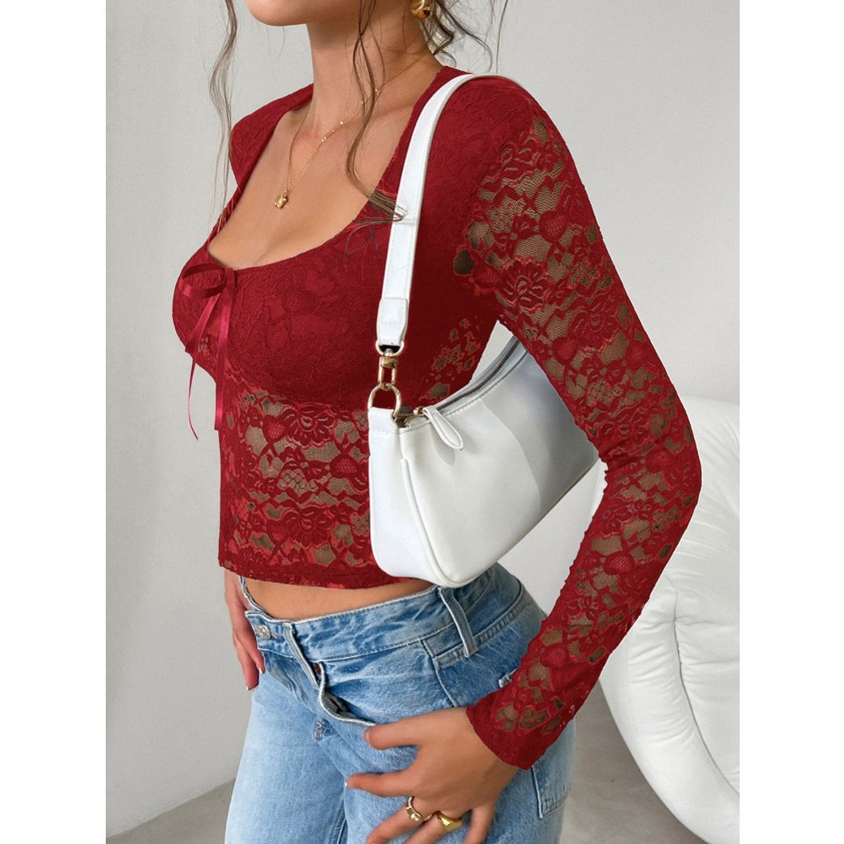 GIOIO - Blusa Mujer Casual Ajustada Elegante Rojo