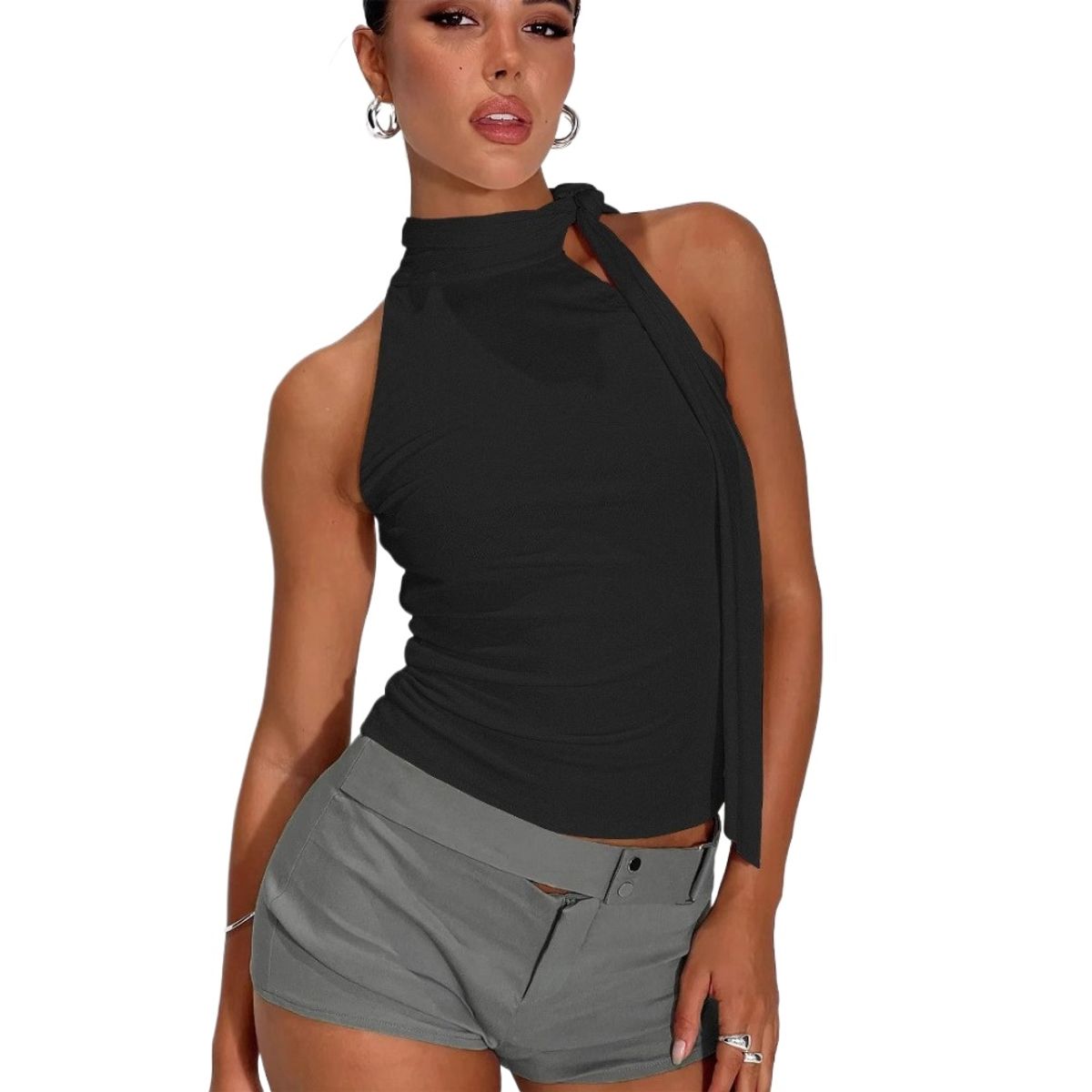 GIOIO - Blusa Mujer Casual Ajustada Elegante Negro