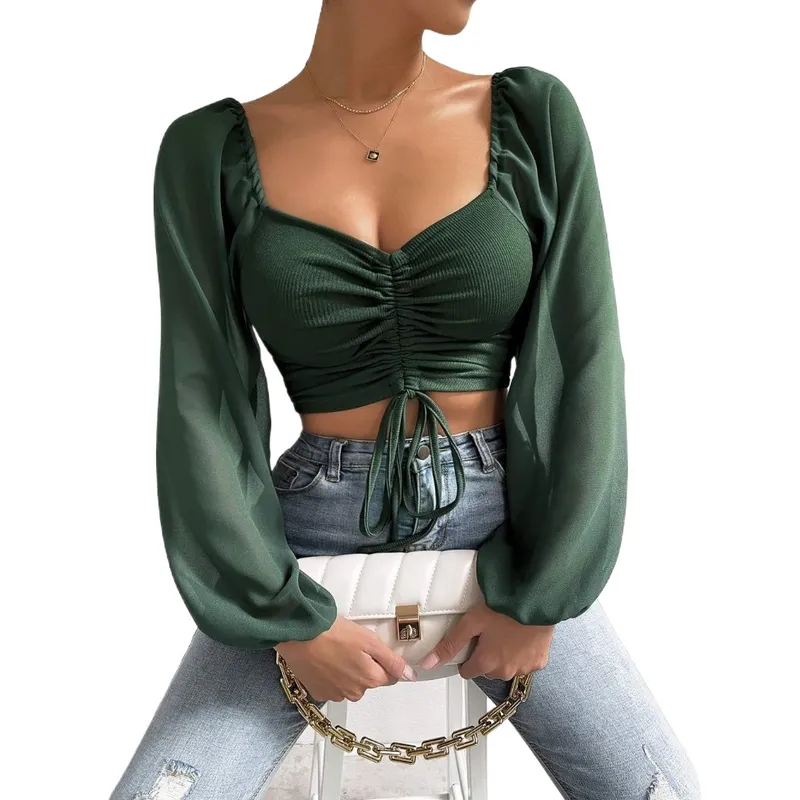 GIOIO - Blusa Mujer Casual Ajustada Elegante Verde
