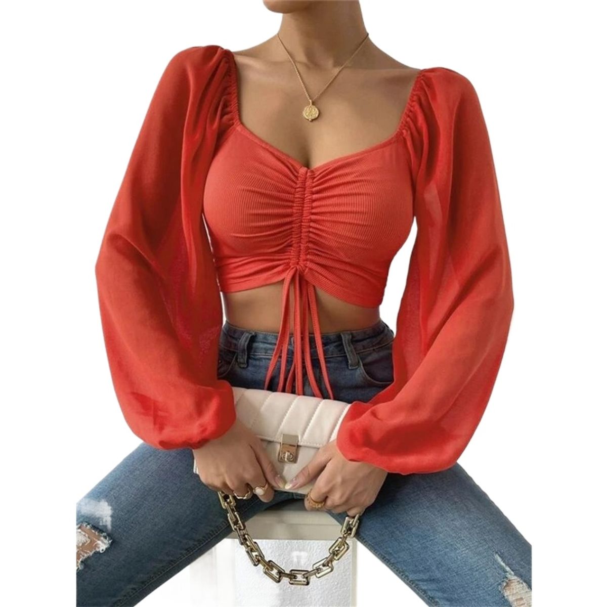 GIOIO - Blusa Mujer Casual Ajustada Elegante Rojo