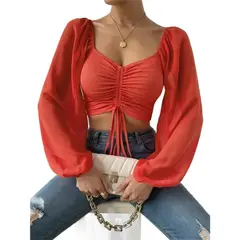 GIOIO - Blusa Mujer Casual Ajustada Elegante Rojo