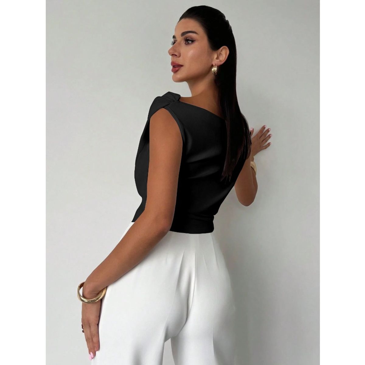 GIOIO - Blusa Mujer Casual Ajustada Elegante Negro