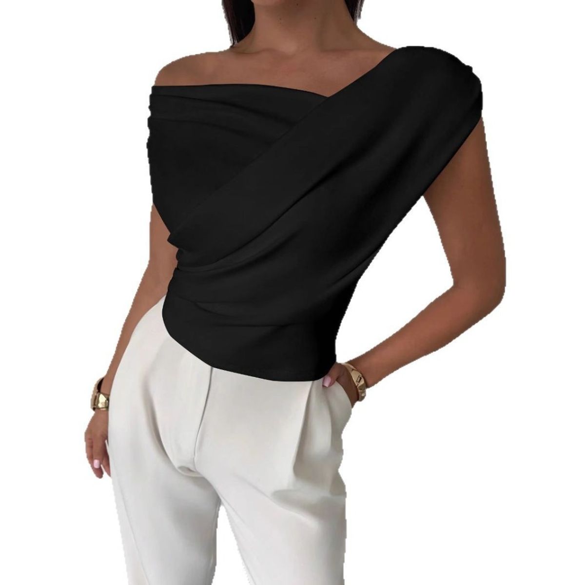 GIOIO - Blusa Mujer Casual Ajustada Elegante Negro