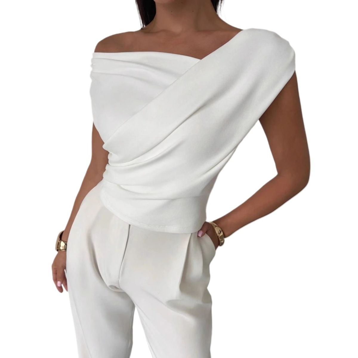 GIOIO - Blusa Mujer Casual Ajustada Elegante Blanco