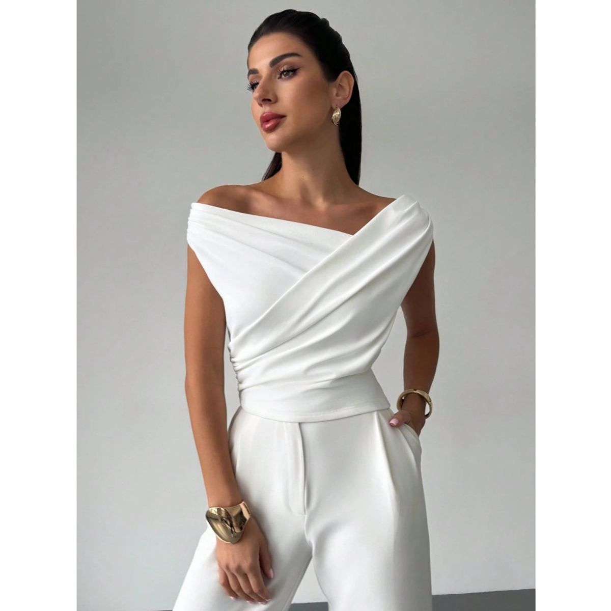 GIOIO - Blusa Mujer Casual Ajustada Elegante Blanco