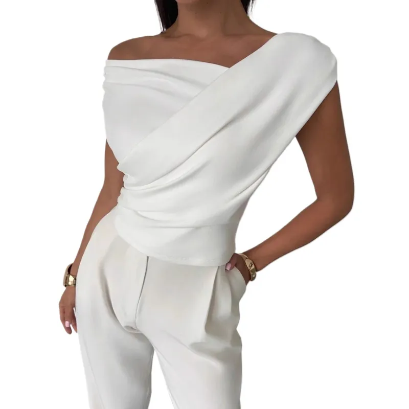 GIOIO - Blusa Mujer Casual Ajustada Elegante Blanco