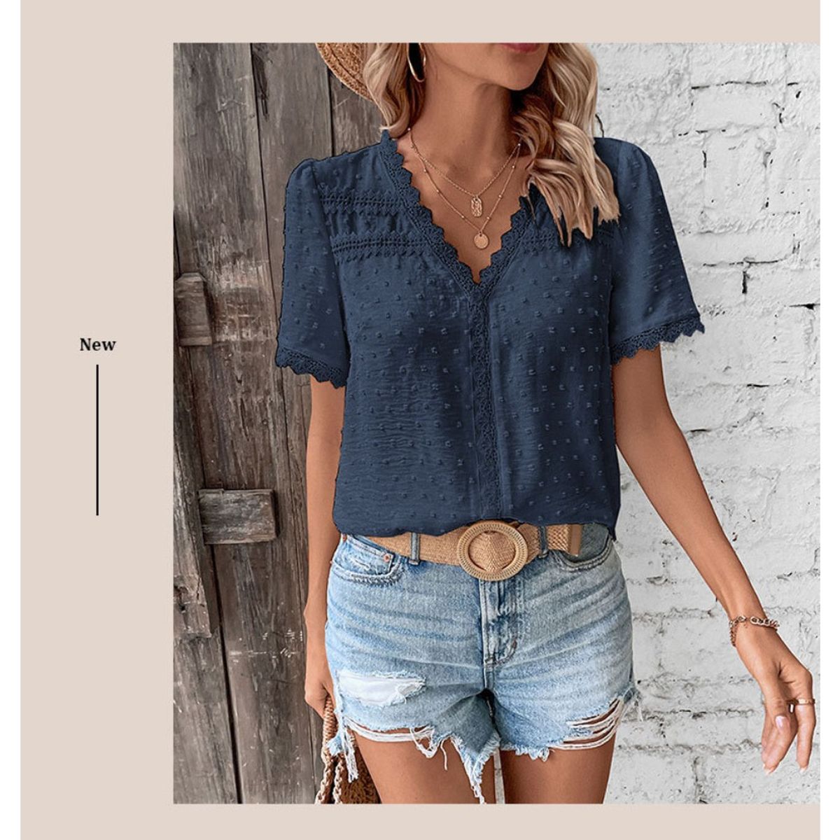 GIOIO - Blusa Mujer Casual Ajustada Elegante Azul