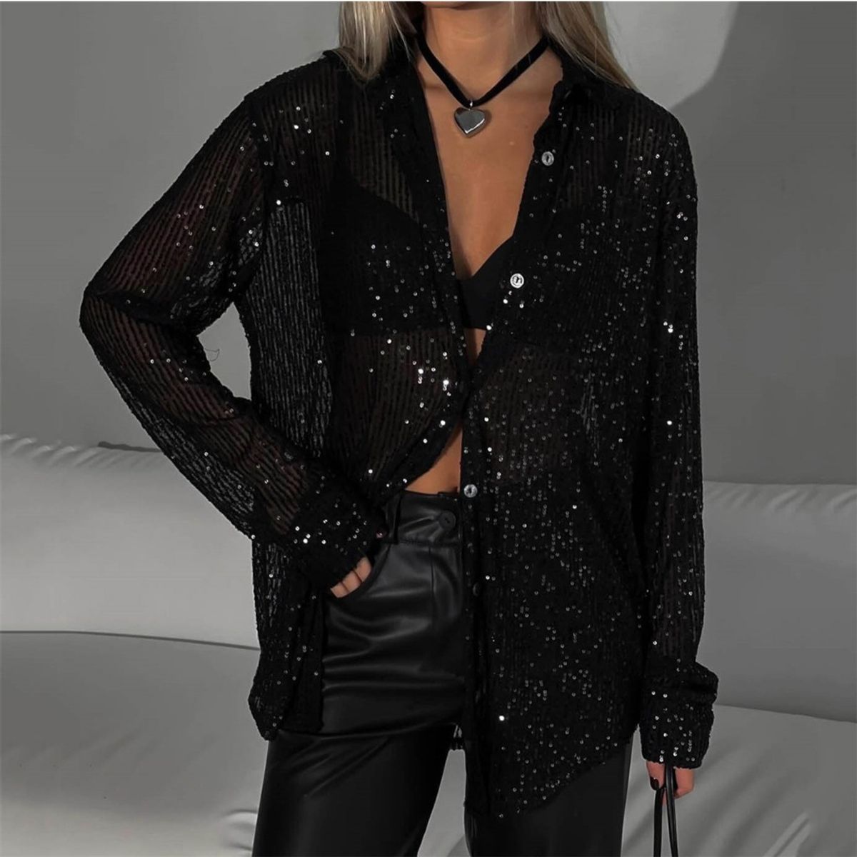 GIOIO - Blusa Mujer Casual Ajustada Elegante Negro