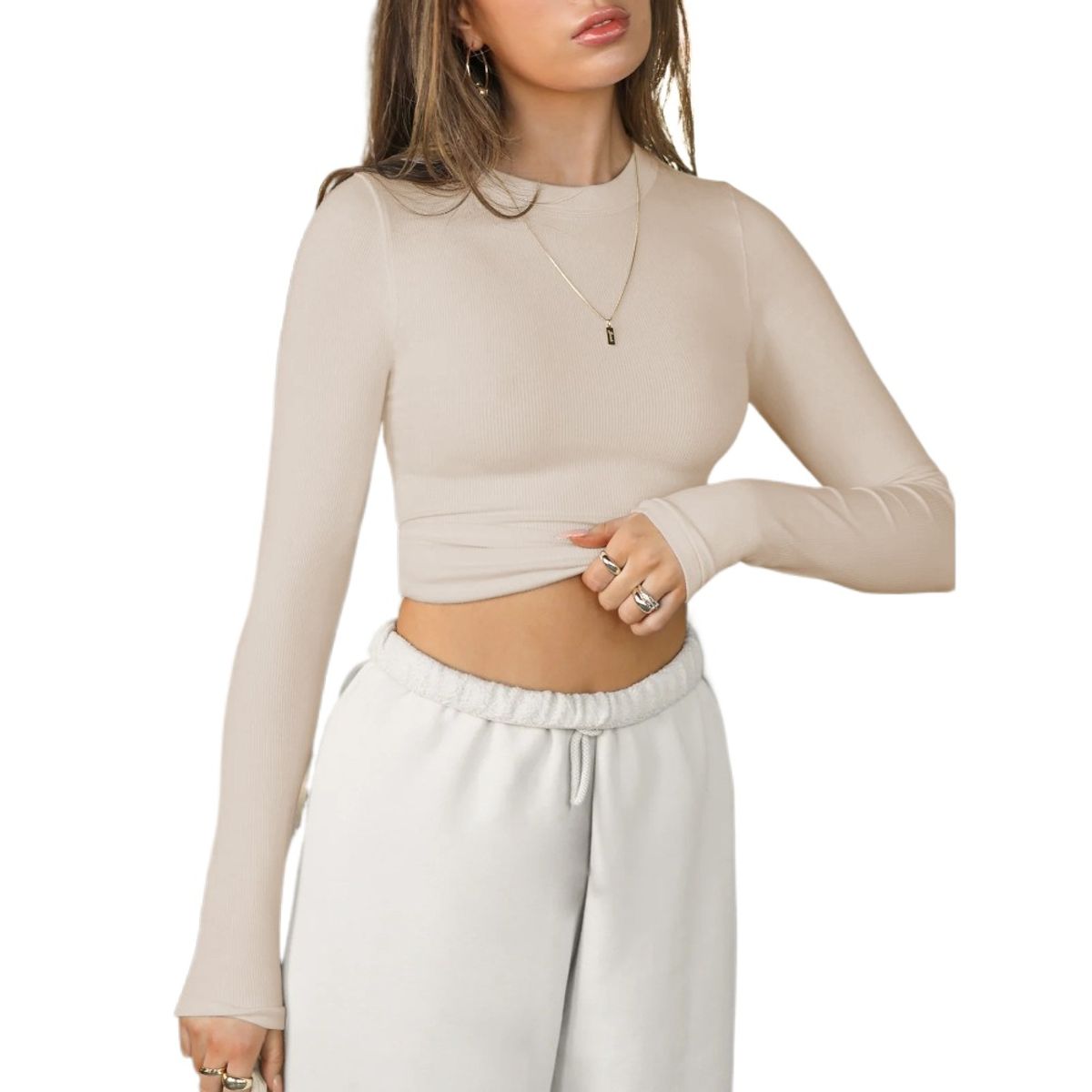 GIOIO - Blusa Mujer Casual Ajustada Elegante Beige