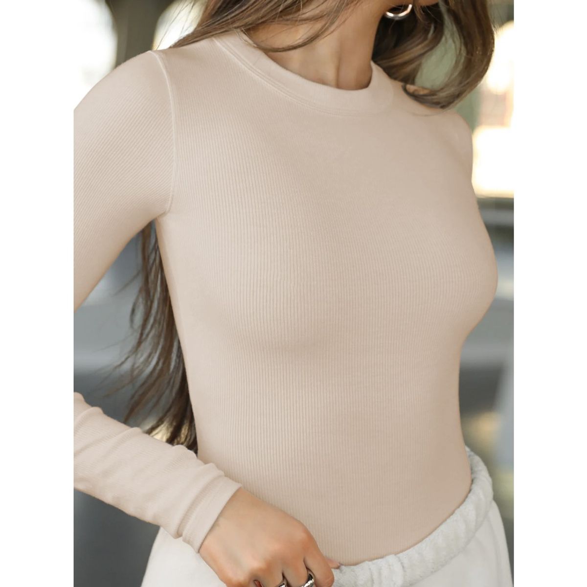 GIOIO - Blusa Mujer Casual Ajustada Elegante Beige