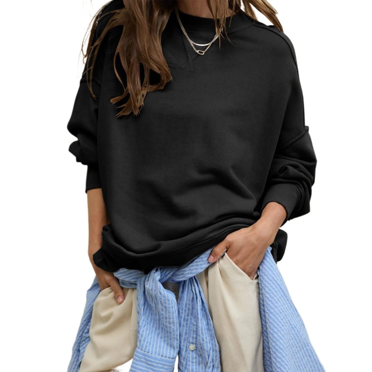 GIOIO - Blusa Mujer Casual Ajustada Elegante Negro