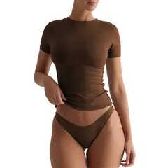 GIOIO - Blusa Mujer Casual Ajustada Elegante Marrón