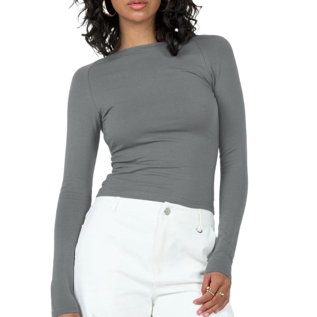 GIOIO - Blusa Mujer Casual Ajustada Elegante Gris