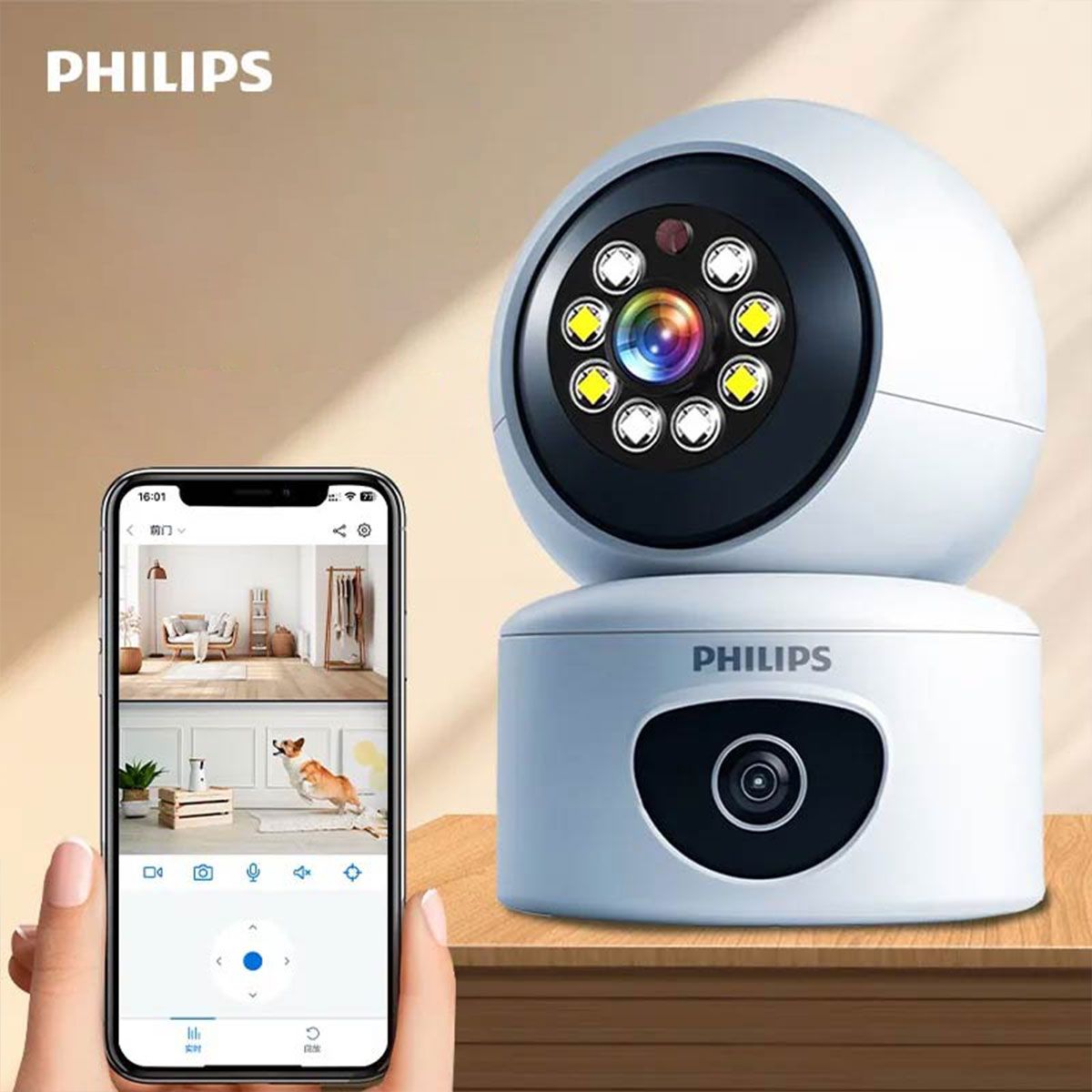 PUREPOWER - Cámara de seguridad inteligente de doble lente de 360 grados