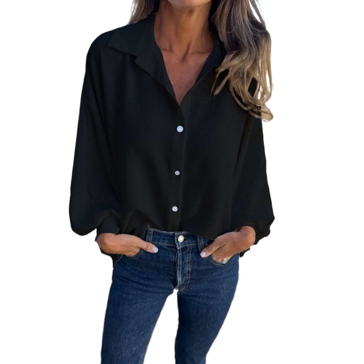 GIOIO - Blusa Mujer Casual Ajustada Elegante Negro