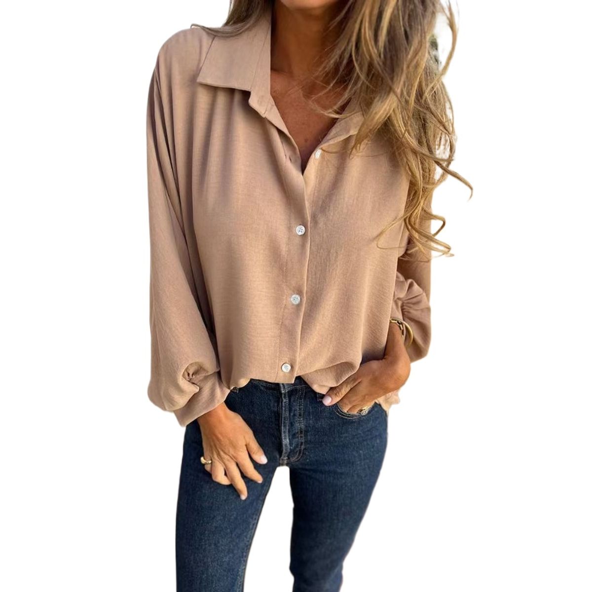 GIOIO - Blusa Mujer Casual Ajustada Elegante Marrón
