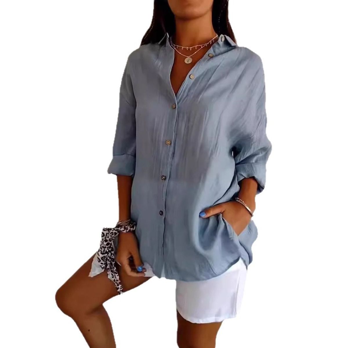 GIOIO - Blusa Mujer Casual Ajustada Elegante Gris