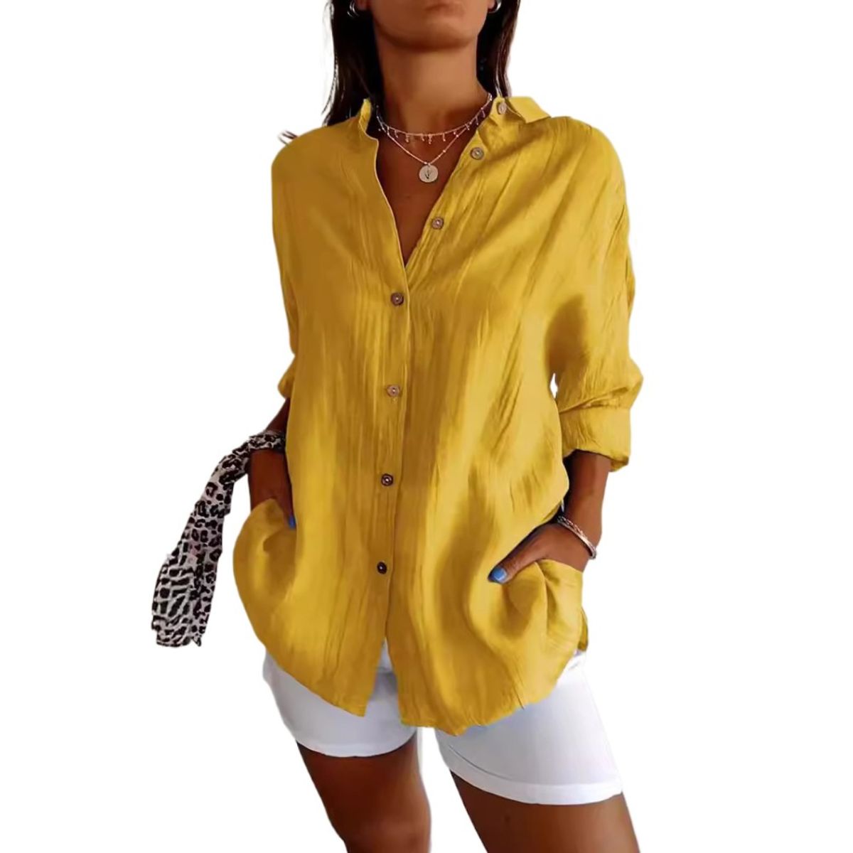GIOIO - Blusa Mujer Casual Ajustada Elegante Amarillo