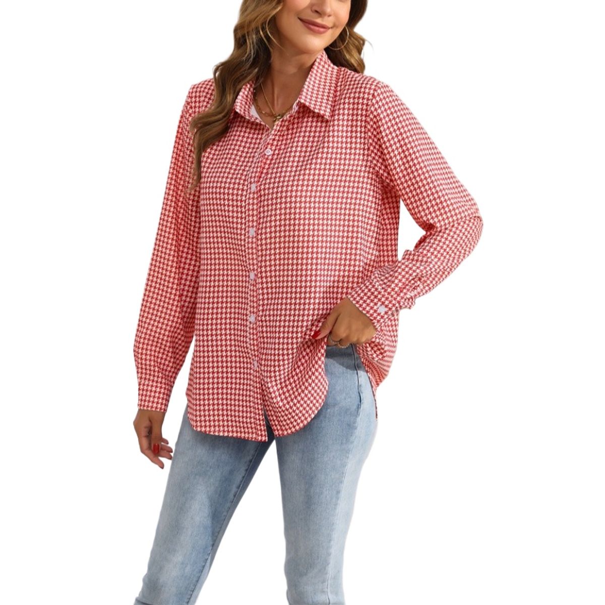 GIOIO - Blusa Mujer Casual Ajustada Elegante Rojo