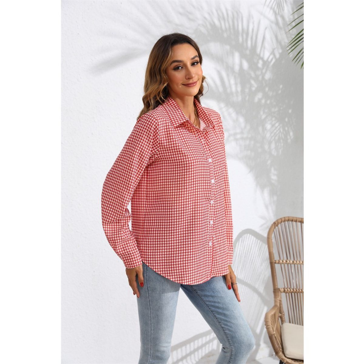 GIOIO - Blusa Mujer Casual Ajustada Elegante Rojo